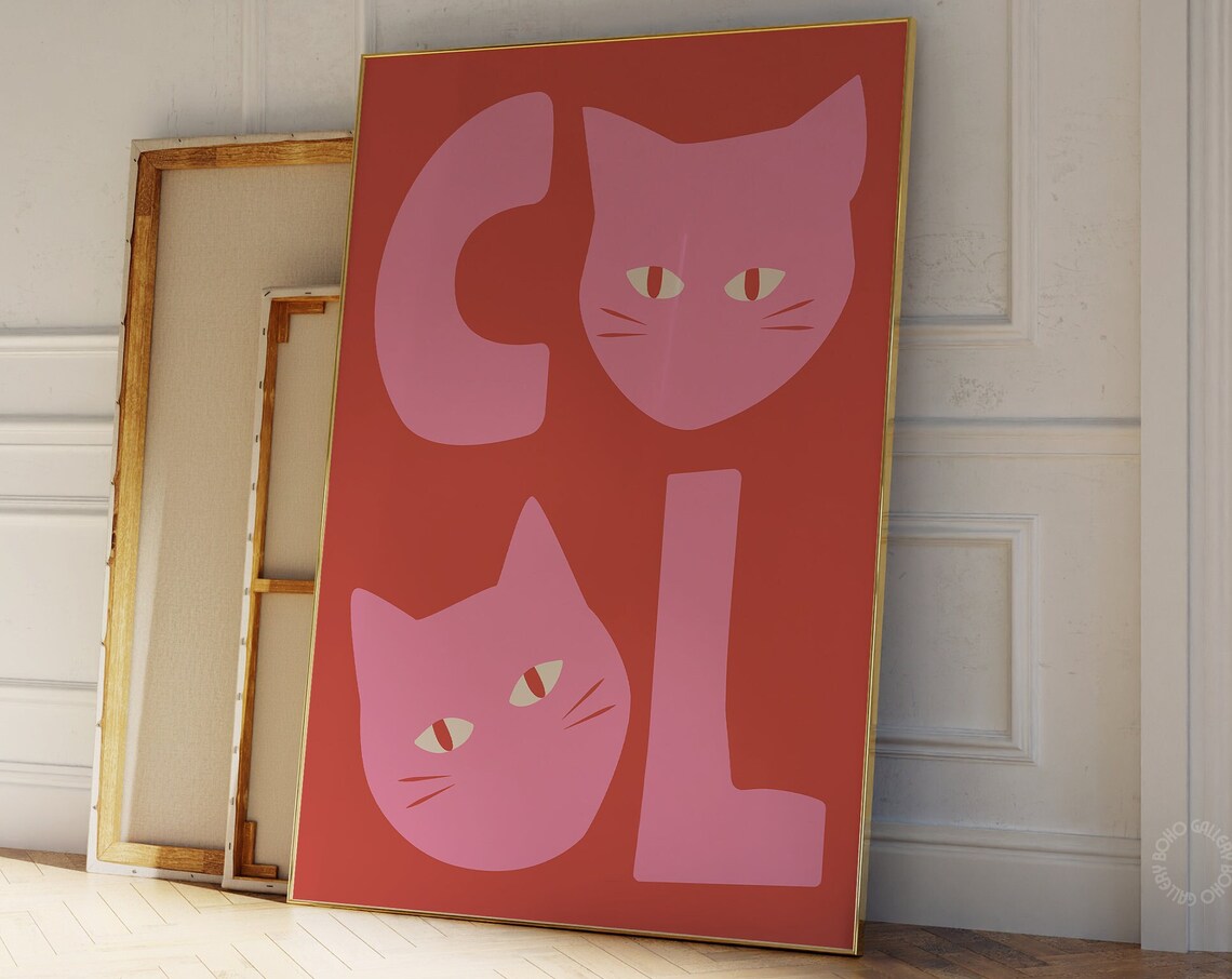 Cool Cats Pink and Red Typography Playful Feline Letter Poster - Image 2