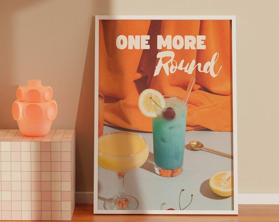 Retro Bar Cart Printcocktail Posteraesthetic Girly Bar Cart Artpreppy Posterstrendy Wall Artone More Round Printwall Artdrinks Poster
