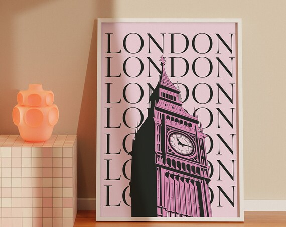 London Travel Printcute Pink London England Big Ben Travel Exhibition Printpreppy London Postertrendy London City Artdigital