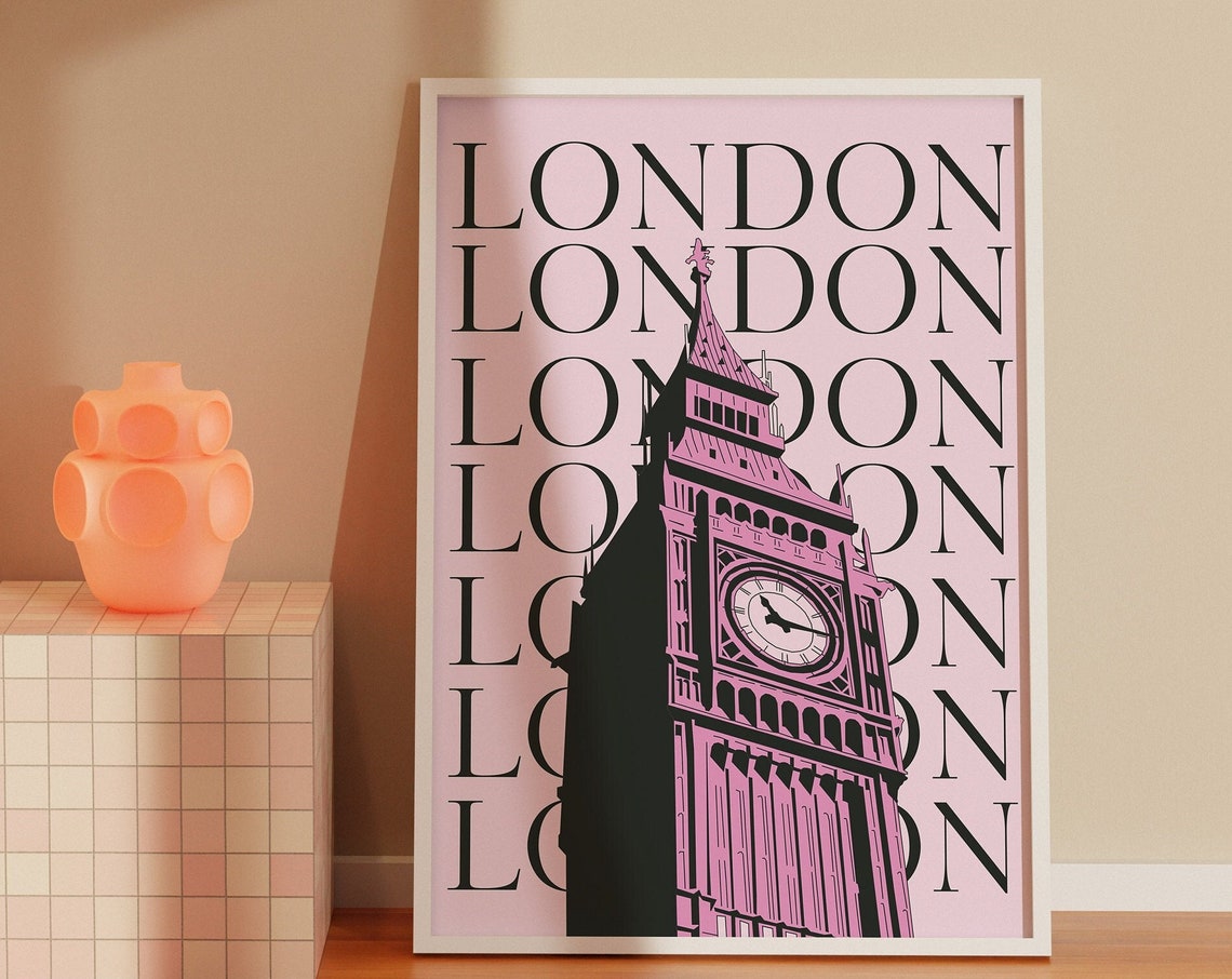 London Travel Printcute Pink London England Big Ben Travel Exhibition Printpreppy London Postertrendy London City Artdigital