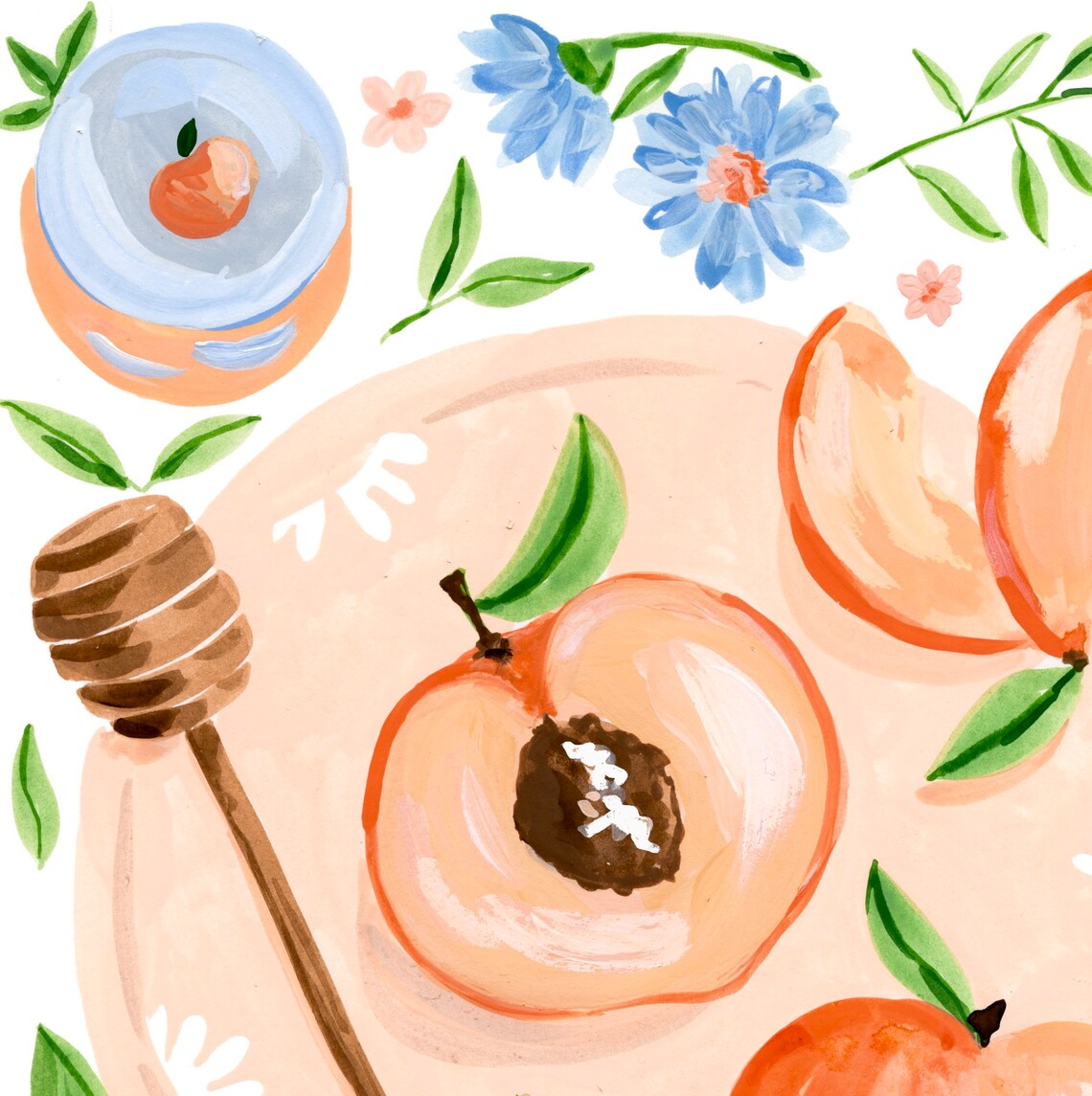 Peaches and Honey Art Print, Fruit and Flowers - Image 2