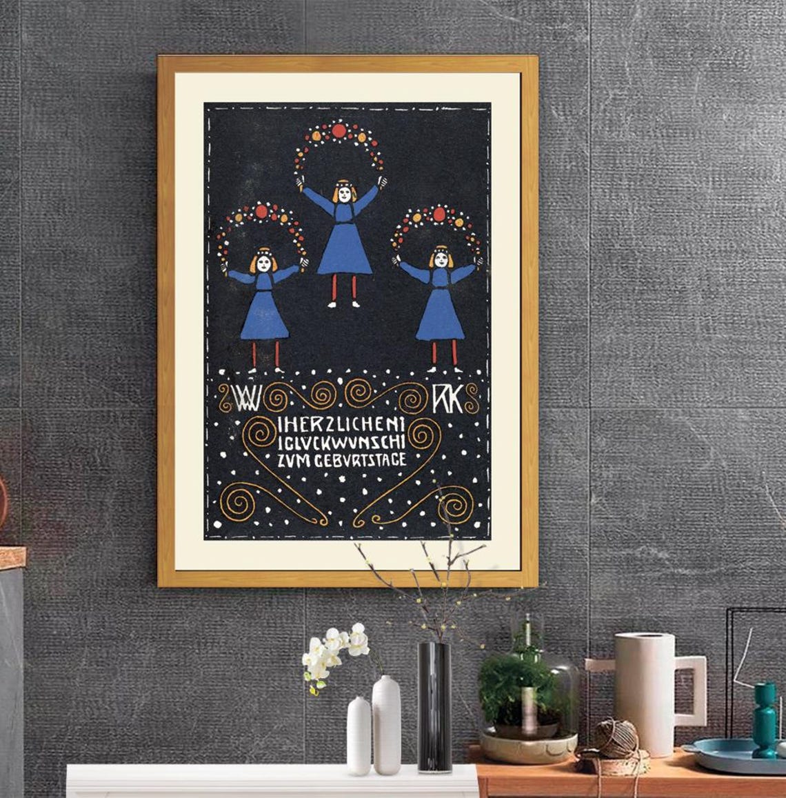 Wiener Werkstatte Birthday Card Three Girls Flower Arches Poster - Image 2