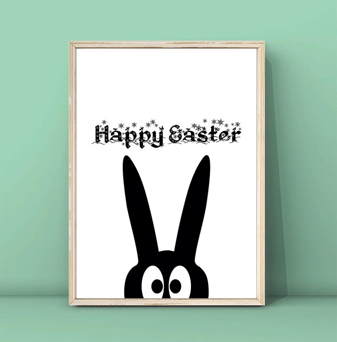 Happy Easter Blackletter Bunny Black White Spring Holiday Poster