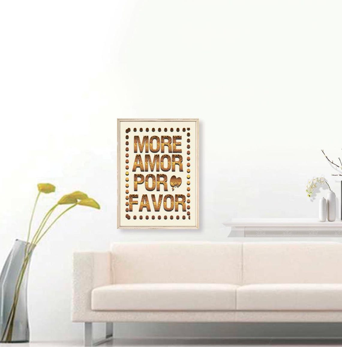 More Amor Por Favor Gold Metallic Quote Sign Cream Wall Decor Poster - Image 3
