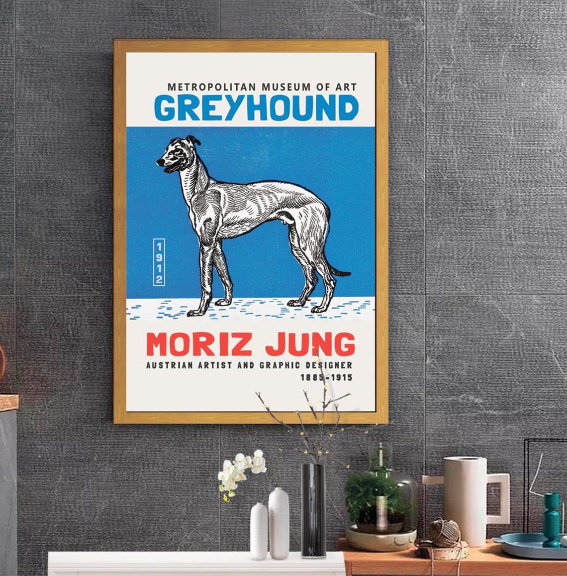 Moriz Jung 1912 Greyhound Metropolitan Museum Woodcut Art Poster - Image 2