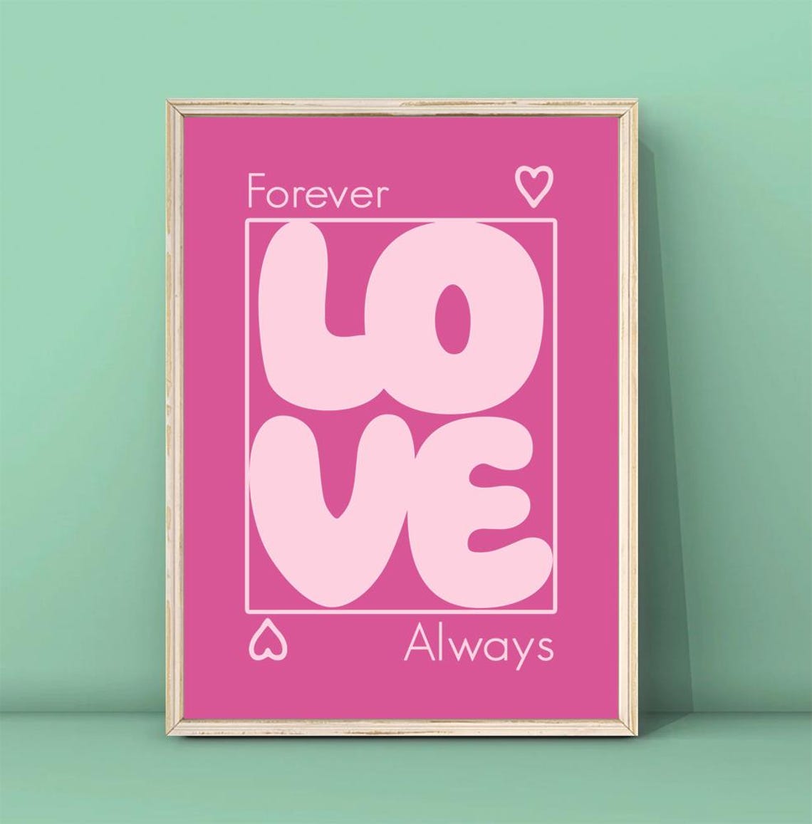 Forever Love Always Fuchsia Pink Heart Valentine Quote Poster