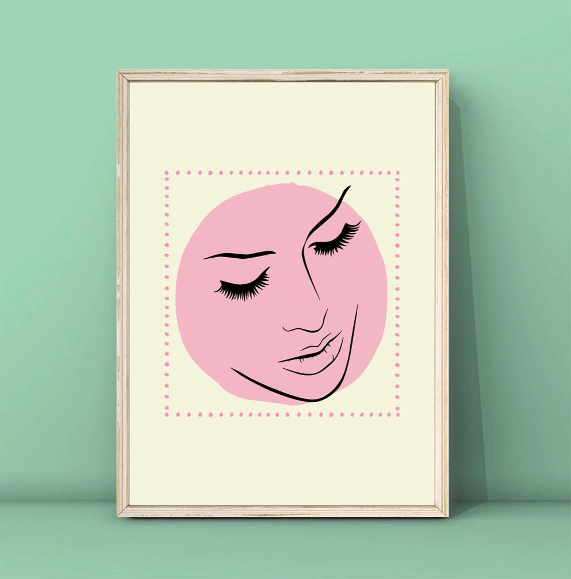 Woman Line Art Face Closed Eyes Pink Minimalist Boho Art Poster