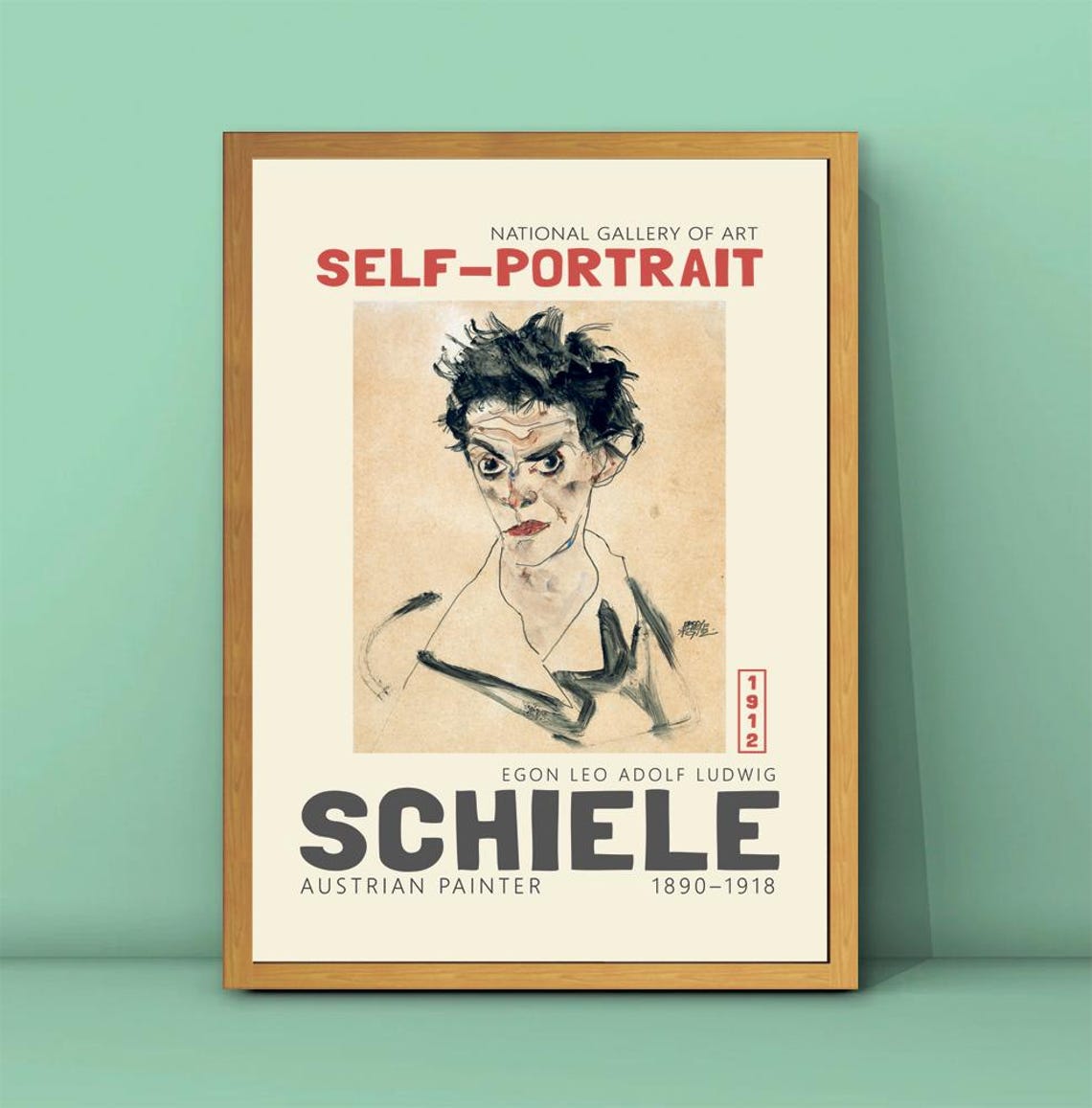 Egon Schiele Self Portrait 1912 Expressive Line Drawing Art Poster