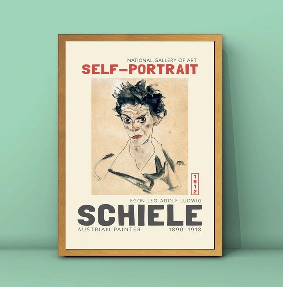 Egon Schiele Self Portrait 1912 Expressive Line Drawing Art Poster