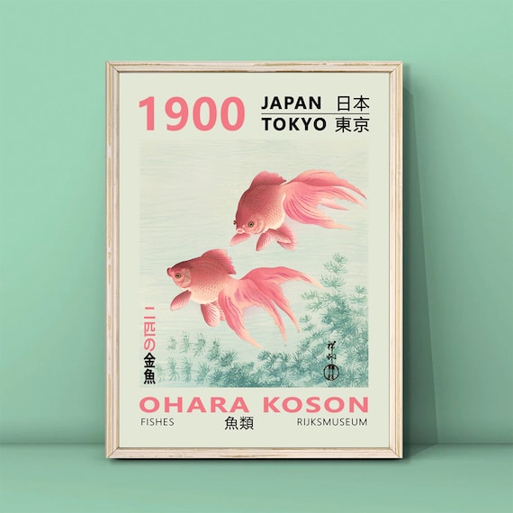 Ohara Koson Twee Sluierstaart Goudvissen Print Asian Art Koson Fisher Poster Japanese Prints Pink Fish Poster Pink Print Download