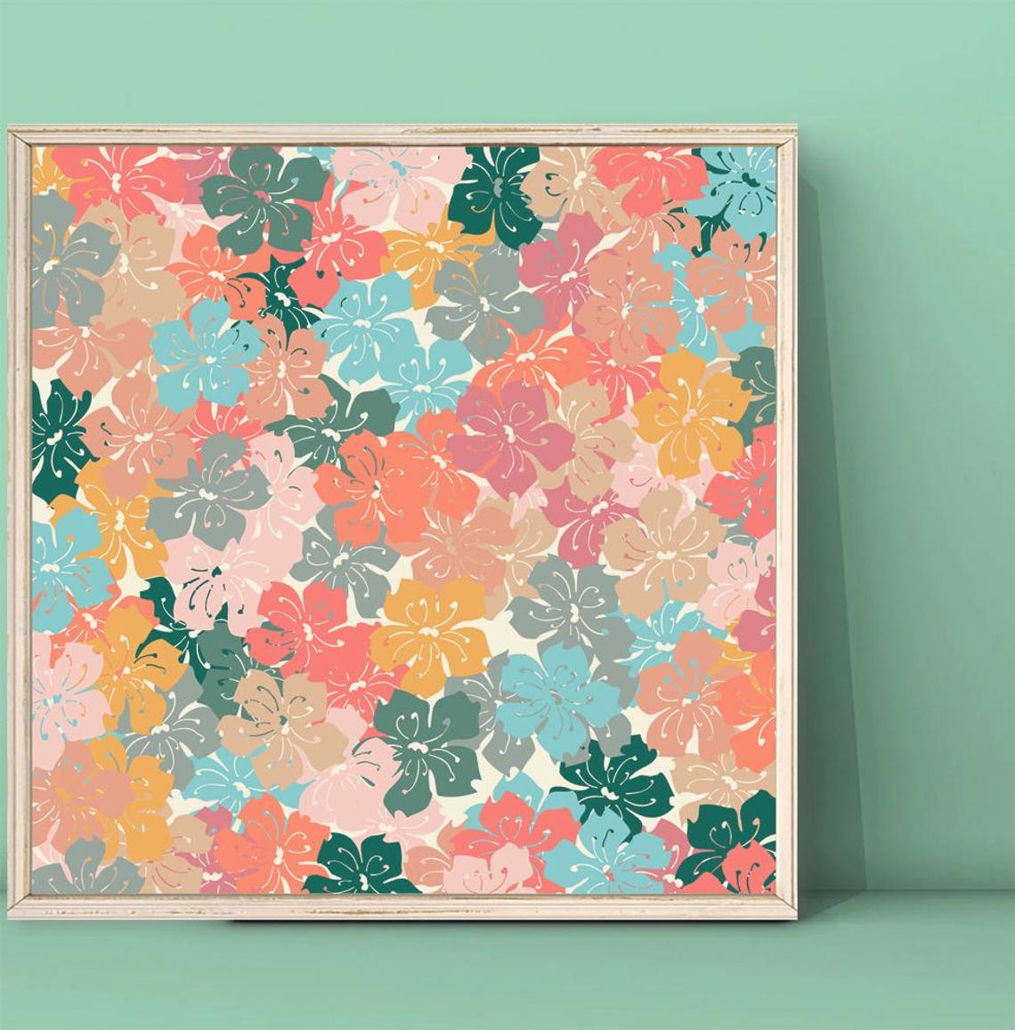 Colorful Abstract Hibiscus Flower Pattern Botanical Modern Art Poster