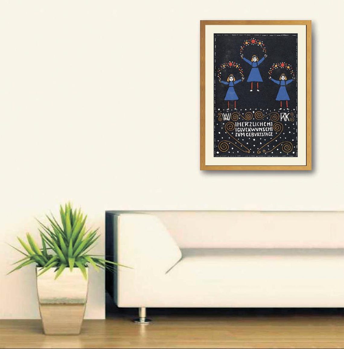 Wiener Werkstatte Birthday Card Three Girls Flower Arches Poster - Image 3