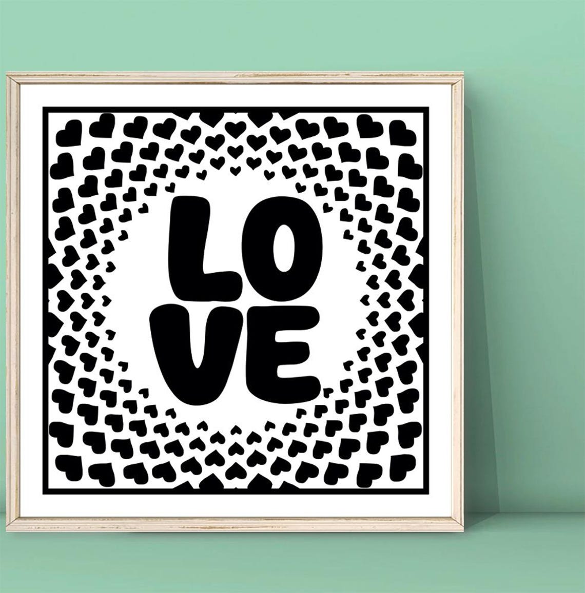 Love Word Black White Square Heart Spiral Modern Typography Poster
