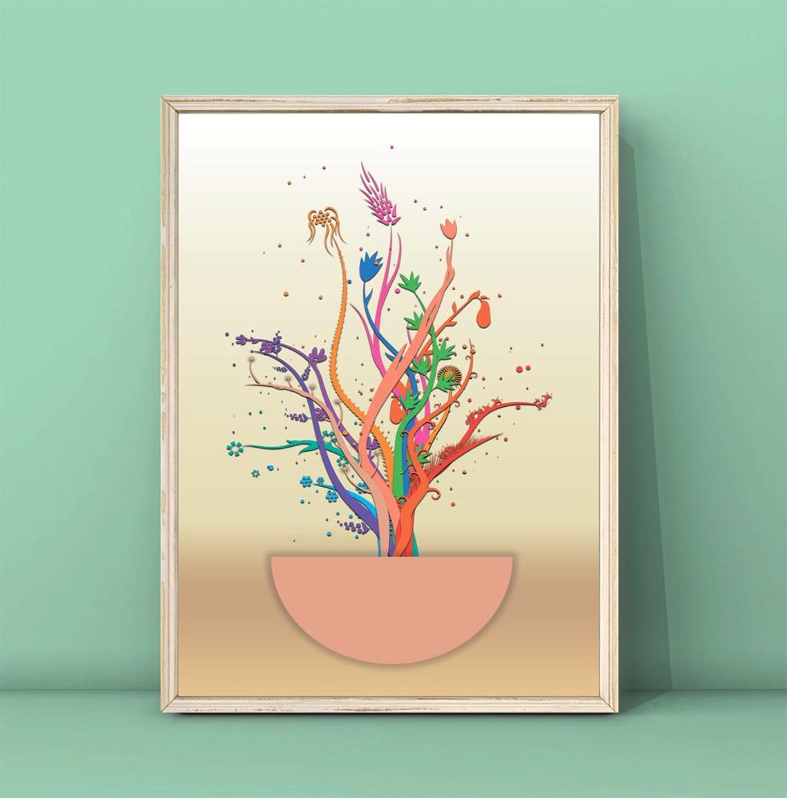 Boho Rainbow Floral Tree Half Circle Pot Botanical Modern Art Poster