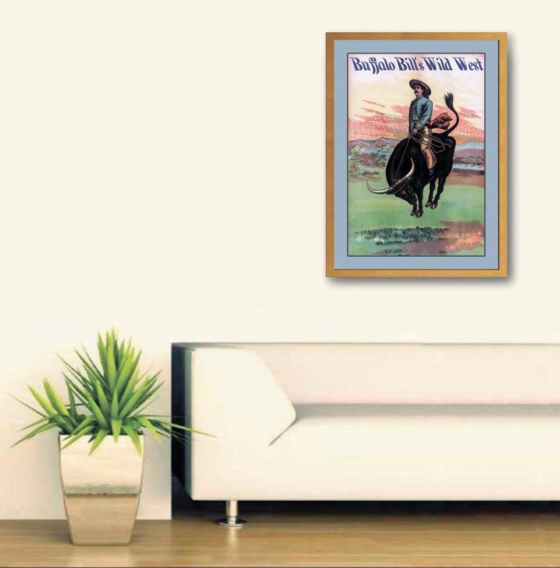 Buffalo Bills Wild West Cowboy Riding Buffalo Show Art Poster - Image 3