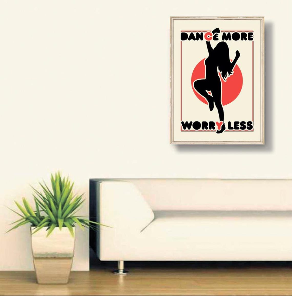 Dance More Worry Less Retro Dancer Silhouette Motivational Poster - Image 3