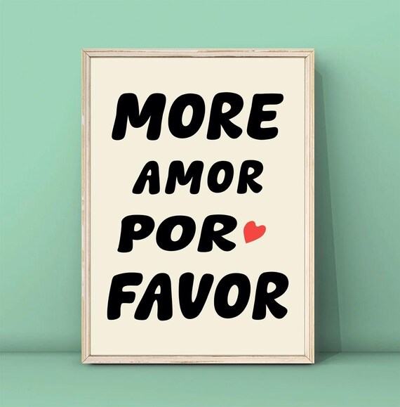 More Amor Por Favor Black Cream Poster Retro Bubble Letter Heart Typography Art