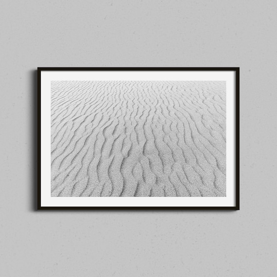 Black White Sand Ripples Minimalist Abstract Desert Photo Print