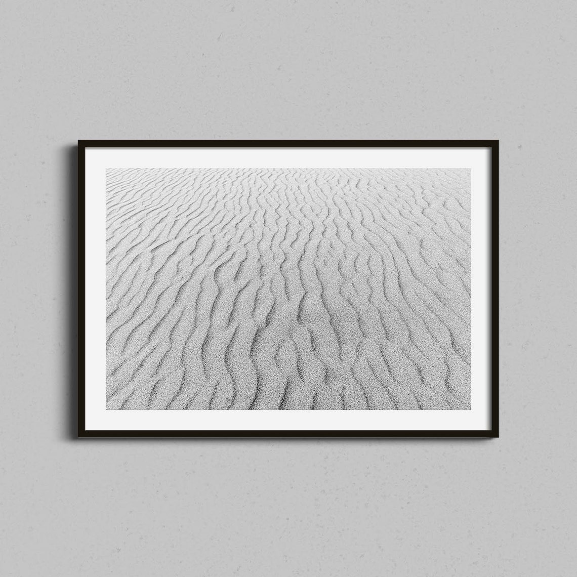 Black White Sand Ripples Minimalist Abstract Desert Photo Print