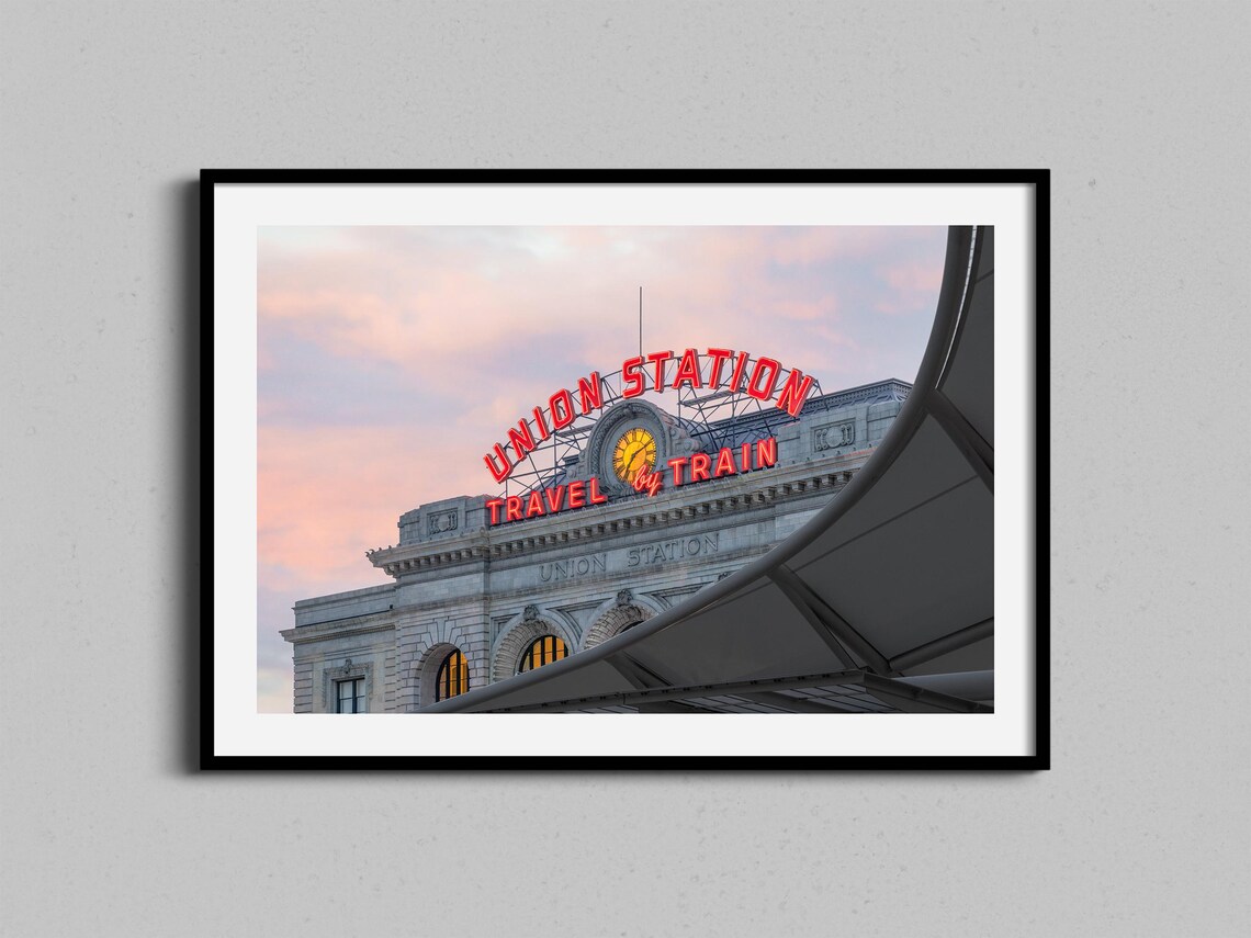 Denver Union Station Neon Sign Sunset Photo Poster Travel By Train