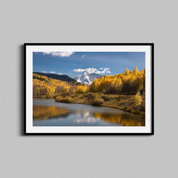 Rocky Mountains Autumn Aspen Forest Beside Alpine Lake Poster