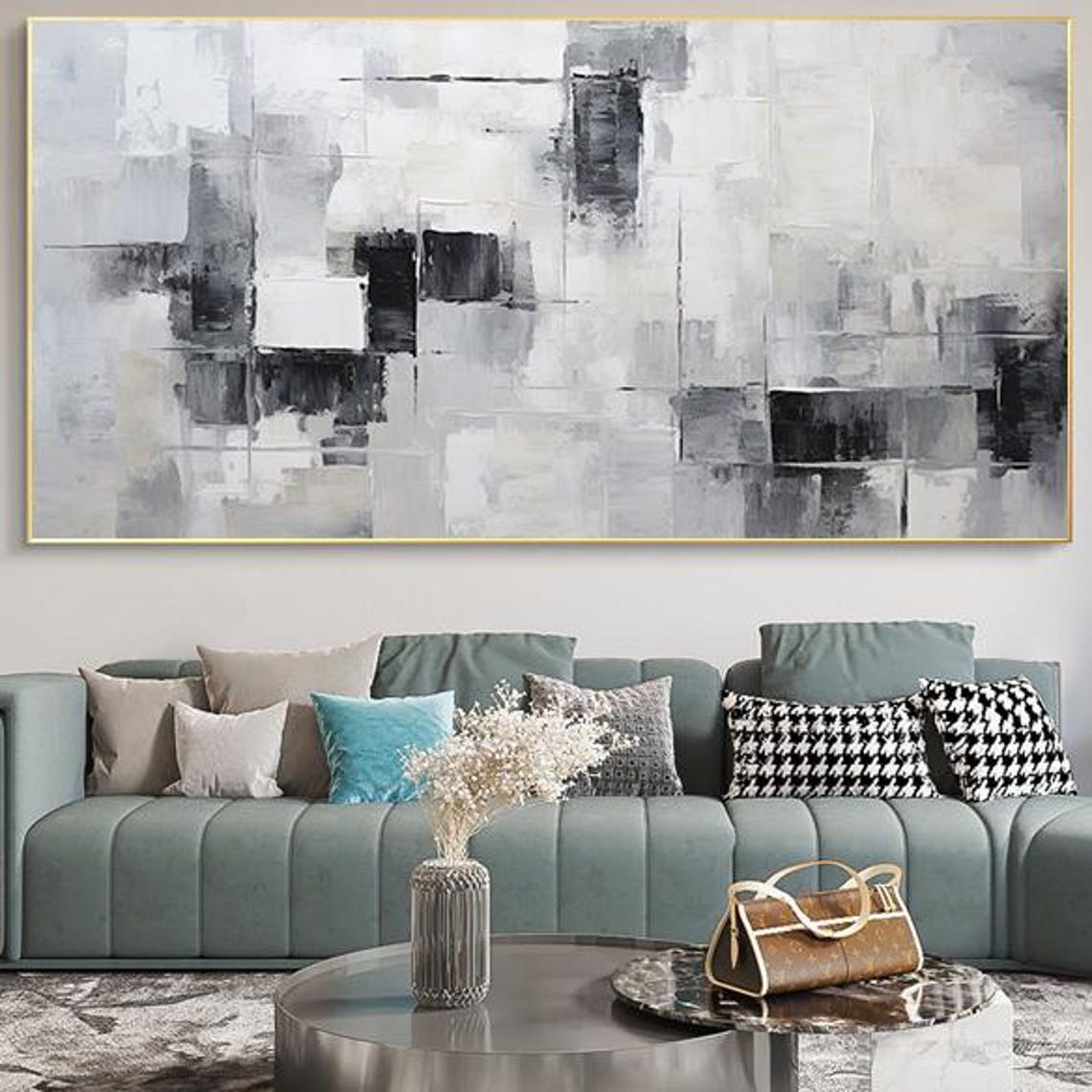 Grey White Black Minimalist Geometric Blocks Modern Decor Poster