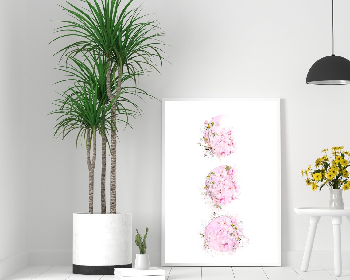 Watercolour Moon Phases Art Print, Boho Floral - Image 3