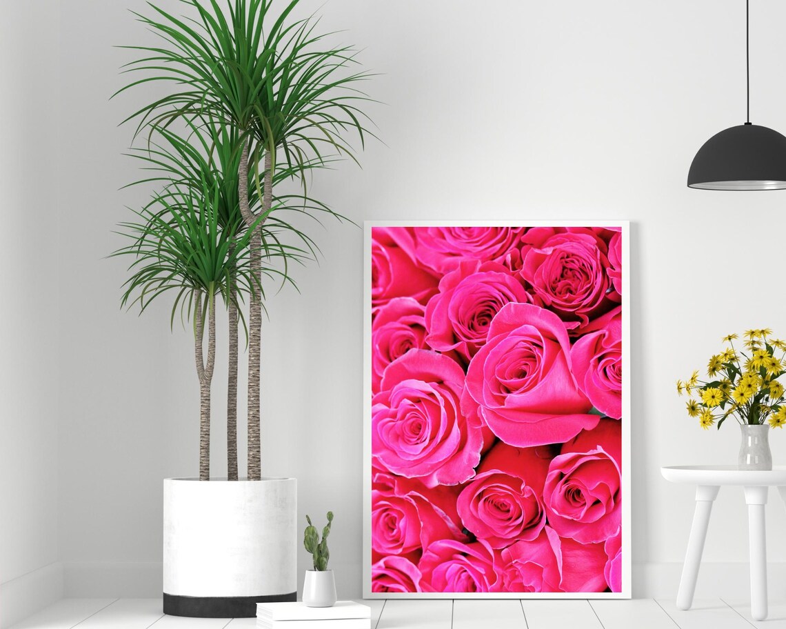 Hot Pink Roses Bouquet Close Up Floral Photography Decor Poster - Image 2