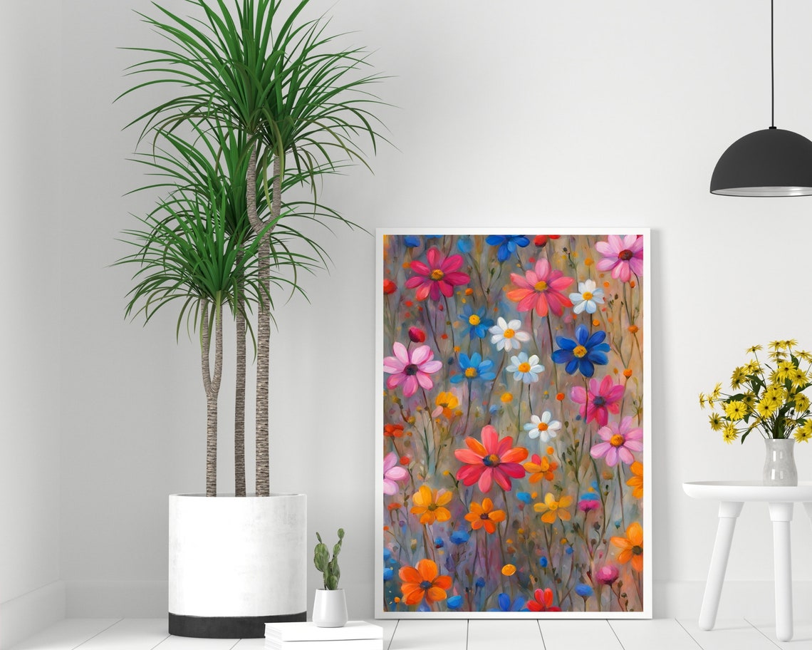 Colorful Wildflower Meadow Art Impressionist Bloom Field Print - Image 2