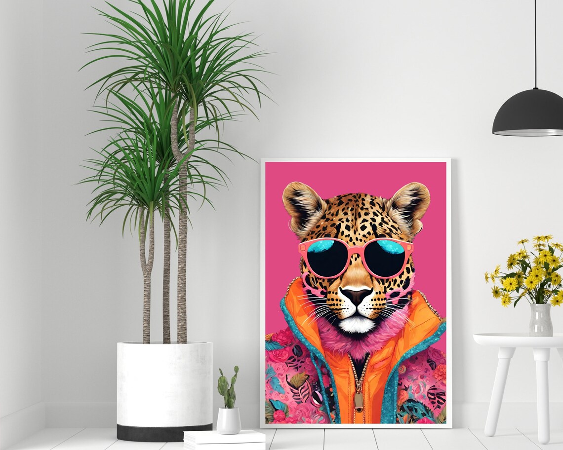 Leopard Portrait Painting, Maximalist Room Art Print - Image 2