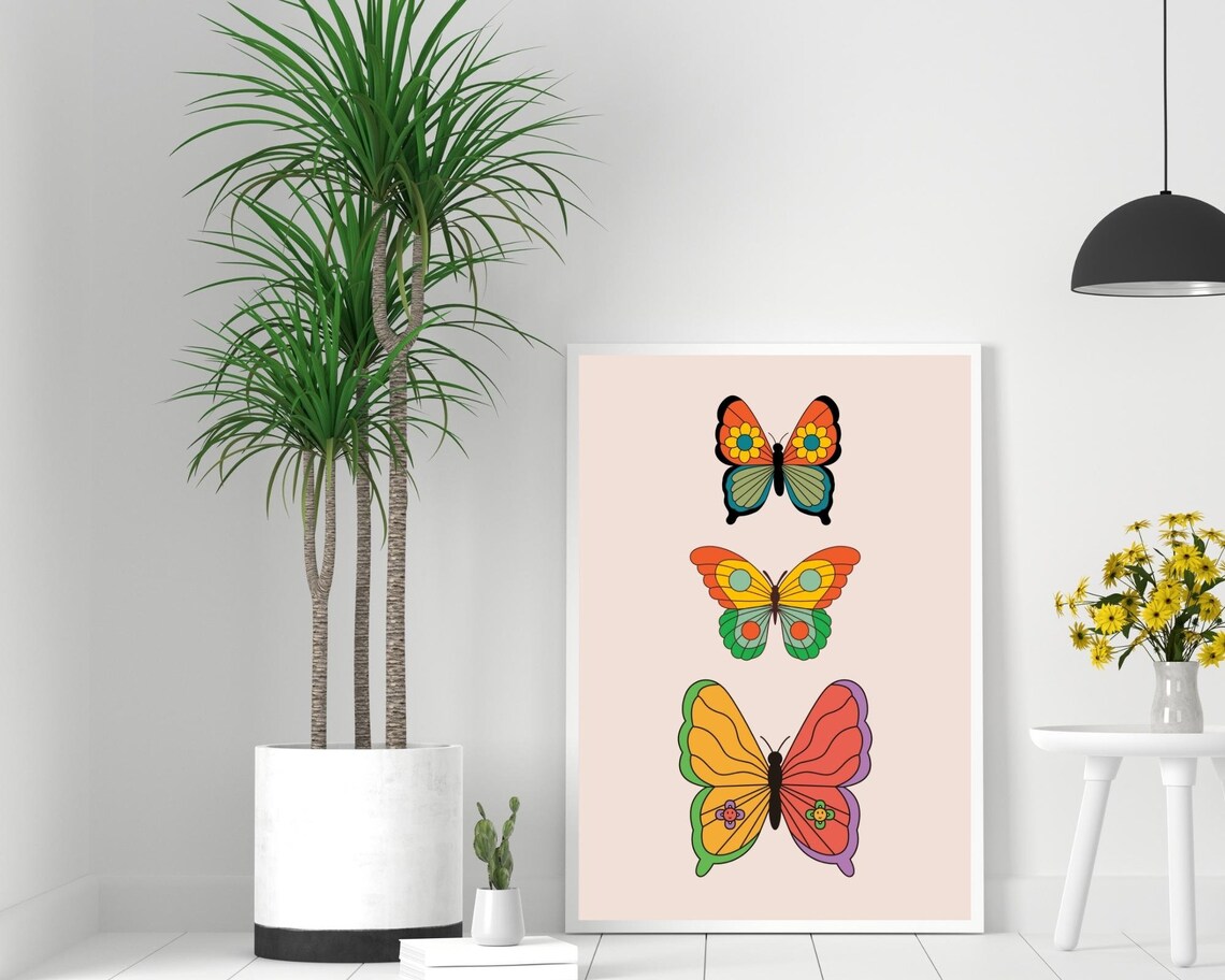 Butterfly Art Print, Retro Boho 70s Poster - Image 3