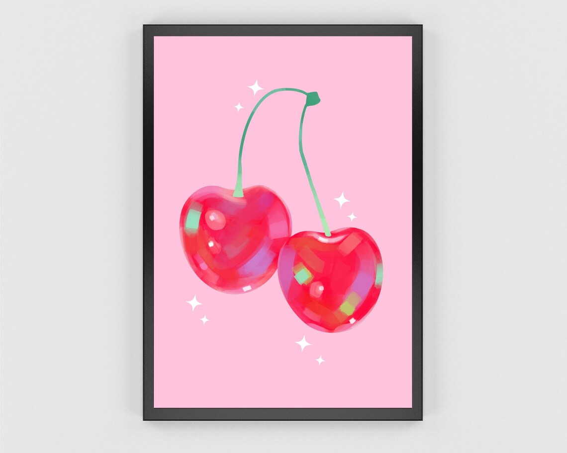 Cherries Poster Print, Y2K Aesthetic Retro Preppy Decor - Image 2
