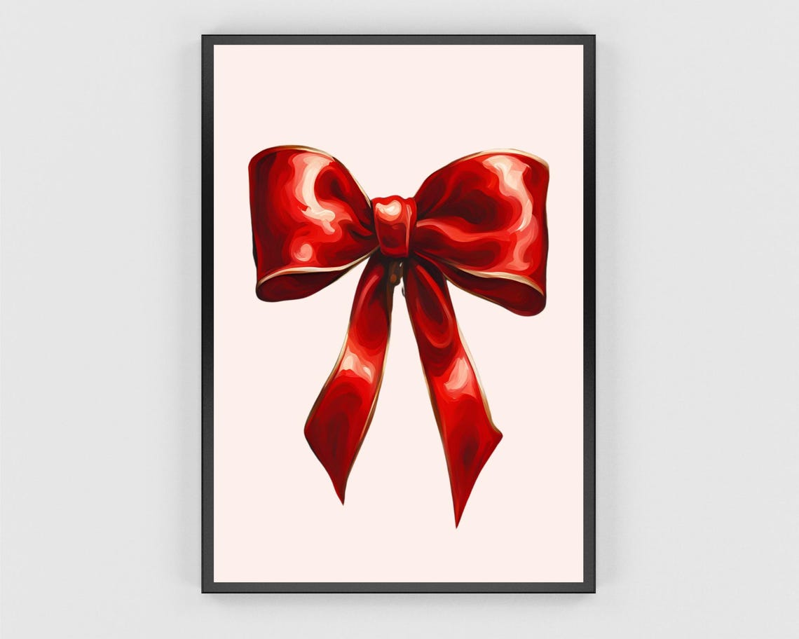 Glossy Red Satin Bow Vintage Christmas Elegant Simple Wall Poster - Image 3