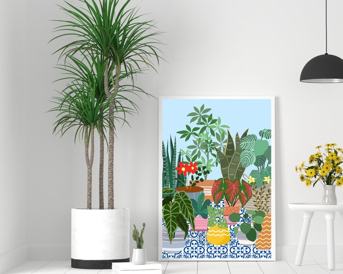 Boho House Plants Botanical Tiles Art Print - Image 3