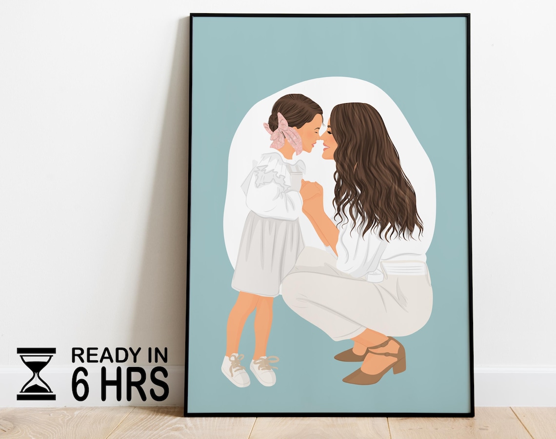 Custom Portrait Gift For Mom, Personalized Art Print