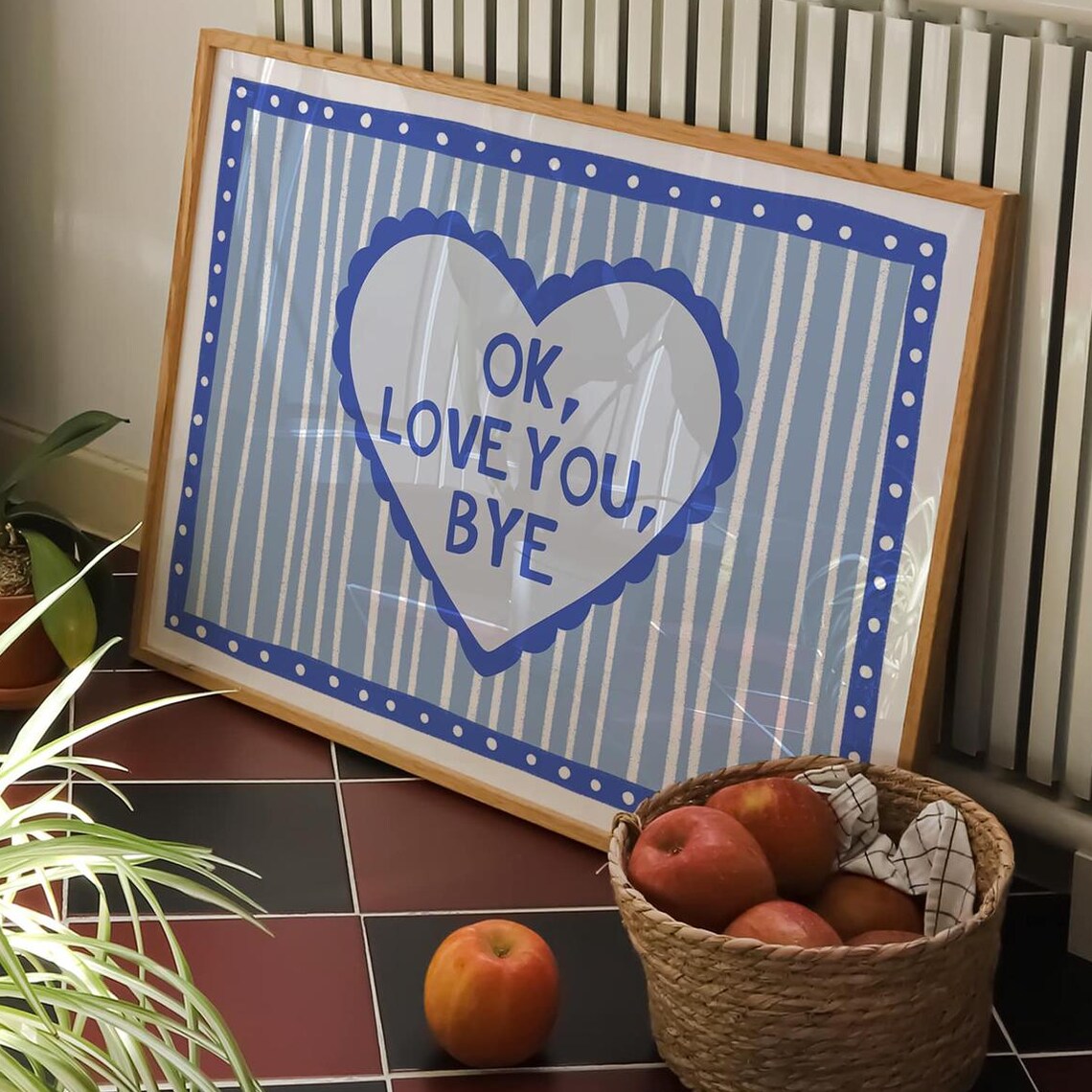Ok Love You Bye Blue Stripe Scalloped Heart Preppy Quote Poster