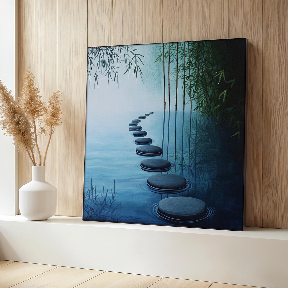 Blue Zen Pathway Painting, Yoga Room Decor Poster