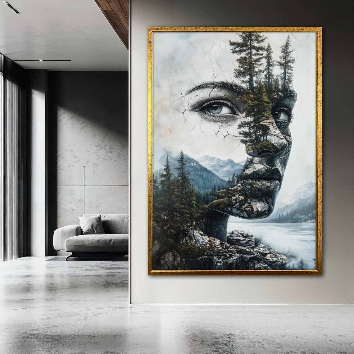 Mountain Woman Art, Surreal Forest Landscape - Image 3