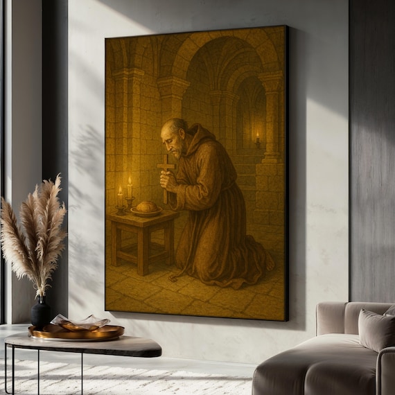 Prayer Before A Simple Meal, Monk In Monastery Art Print