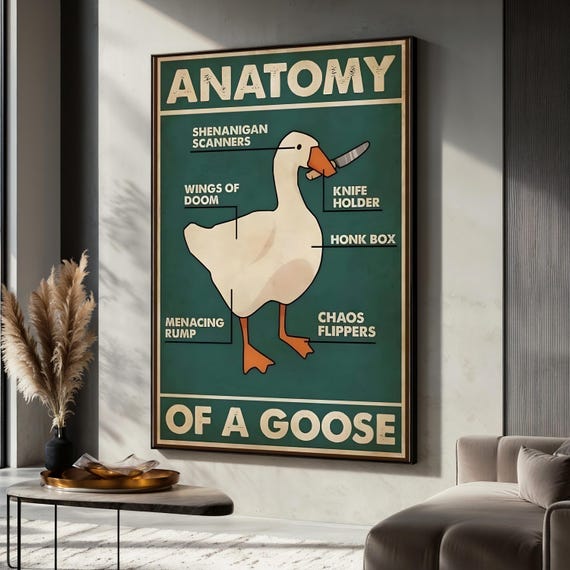 Funny Goose Painting, Humorous Animal Art Print