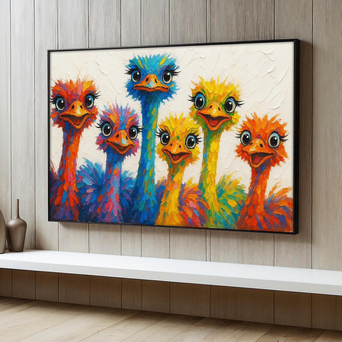 Colorful Ostrich Painting, Funny Animal Art