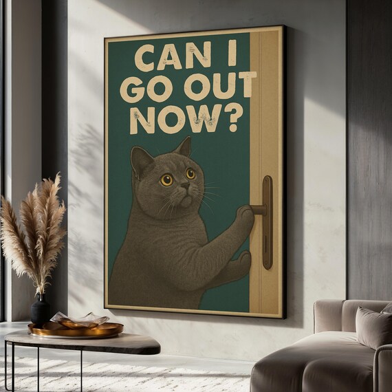 Funny Cat, Curious Kitty Door Art Print