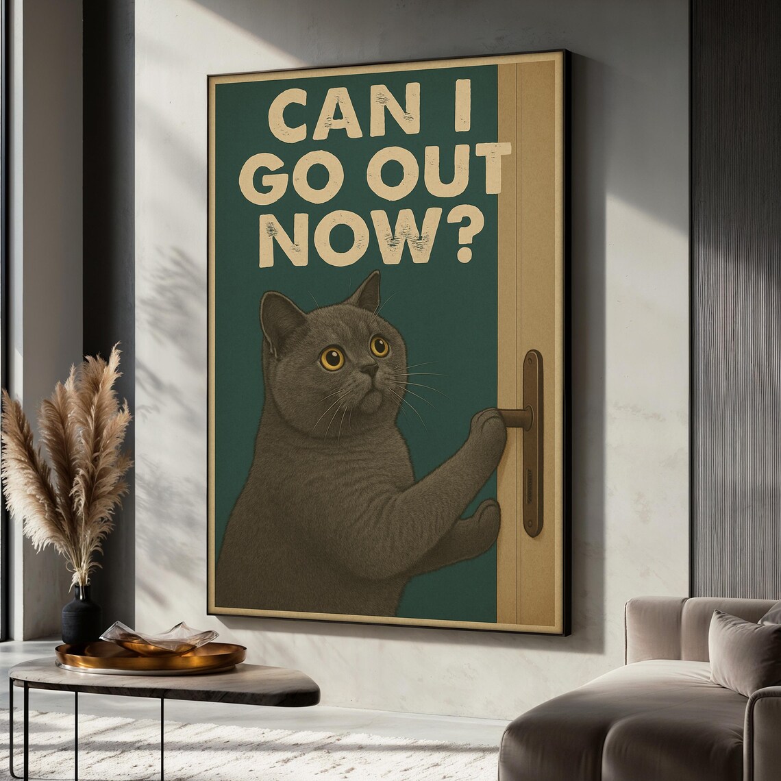 Funny Cat, Curious Kitty Door Art Print