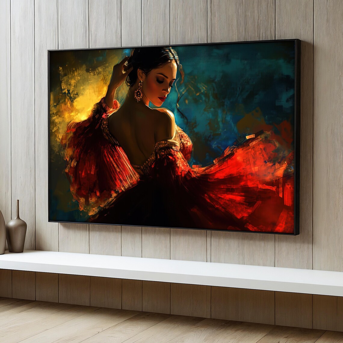Elegant Woman In Red Painting, Modern Portrait