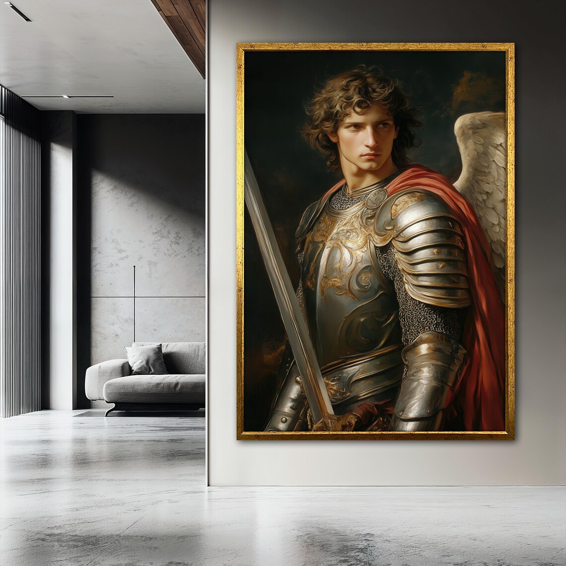 Noble Archangel Painting, Medieval Guardian Art Print - Image 3