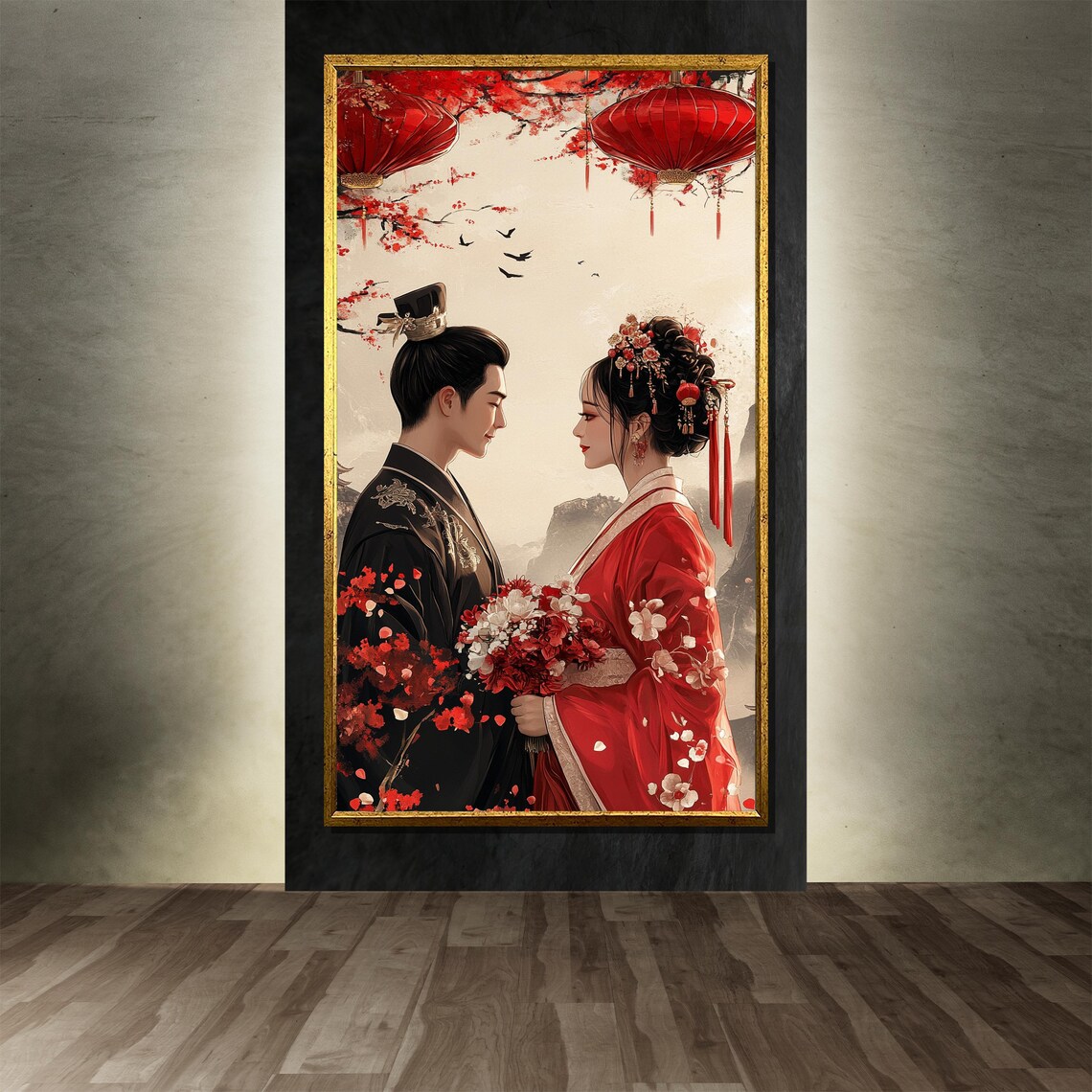 Japanese Wedding Couple, Traditional Kimono Romantic Decor - Image 3