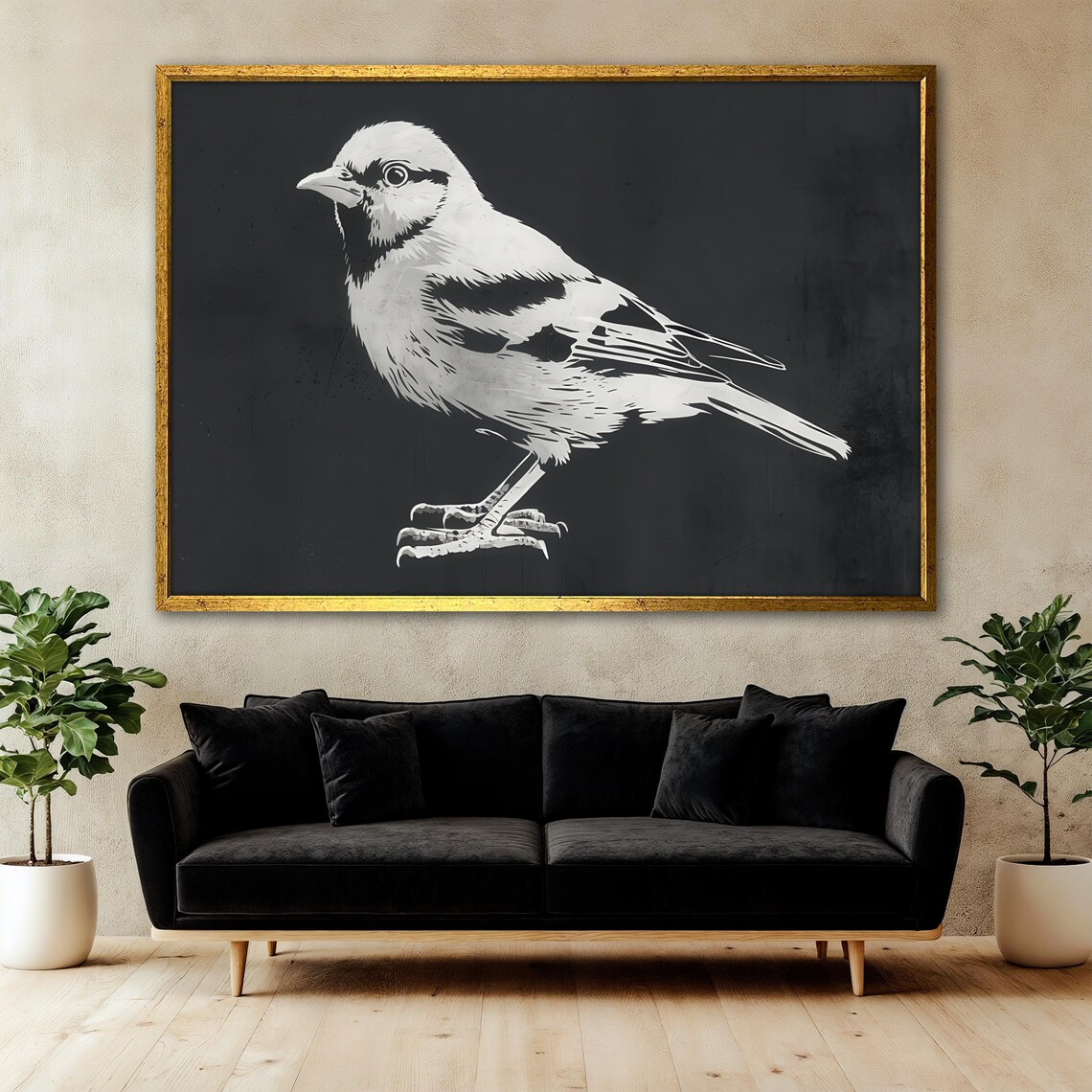 Black And White Bird Painting, Minimalist Nature Decor - Image 3