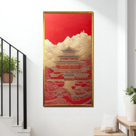 Japanese Temple Painting, Traditional Zen Decor