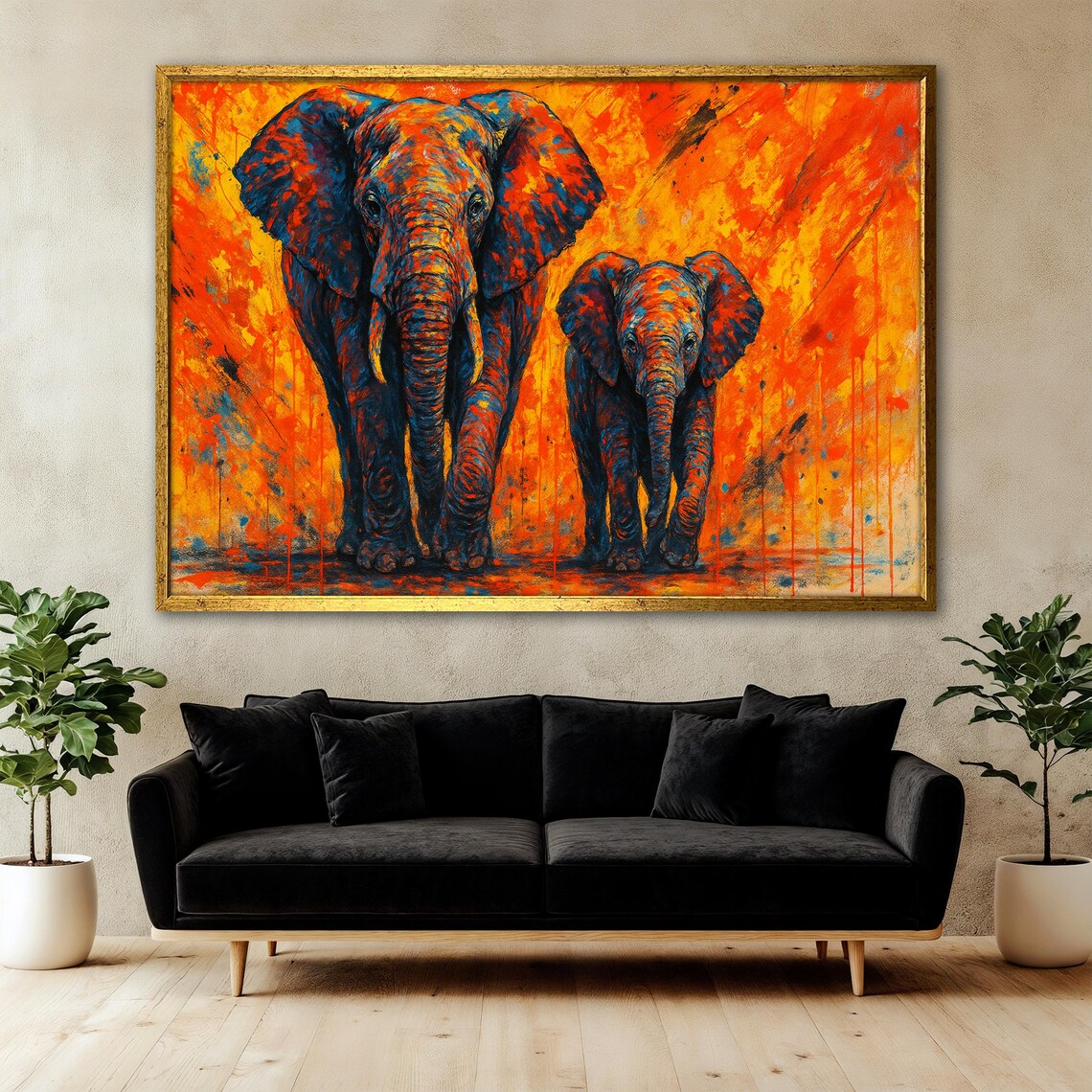 Elephant Family Art Print, Abstract Animal Decor - Image 3