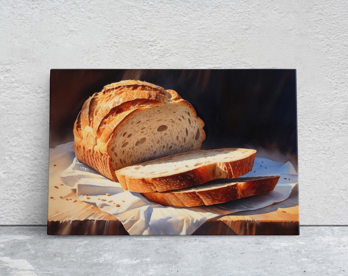 Rustic Sliced Bread Loaf Still Life Painting Bakery Kitchen Art Poster
